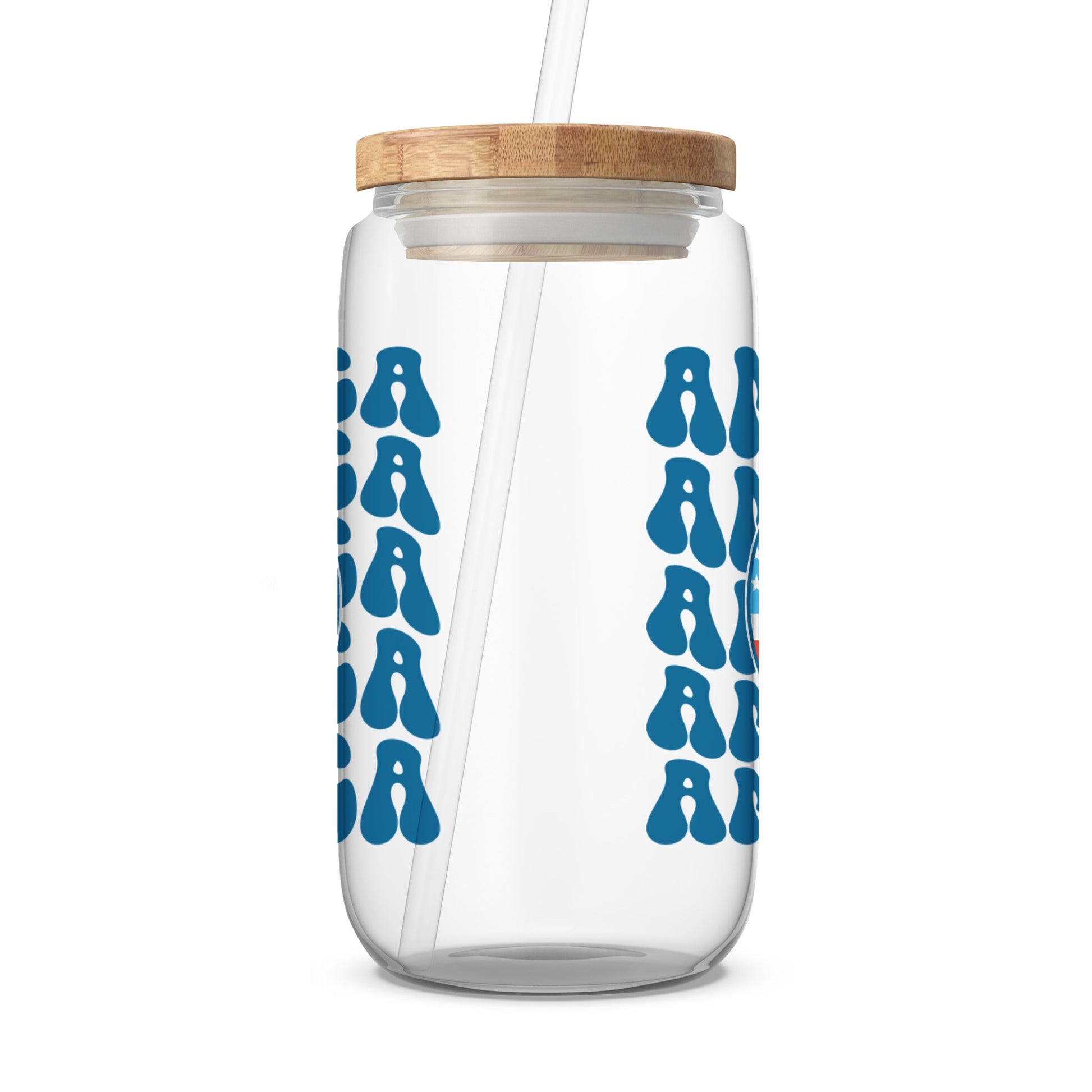 Funky Blue Pattern Glass Container with Straw product