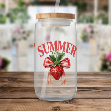 Summer Vibes Strawberry Print Drinking Jar product type
