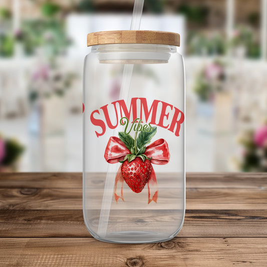 Summer Vibes Strawberry Print Drinking Jar product type