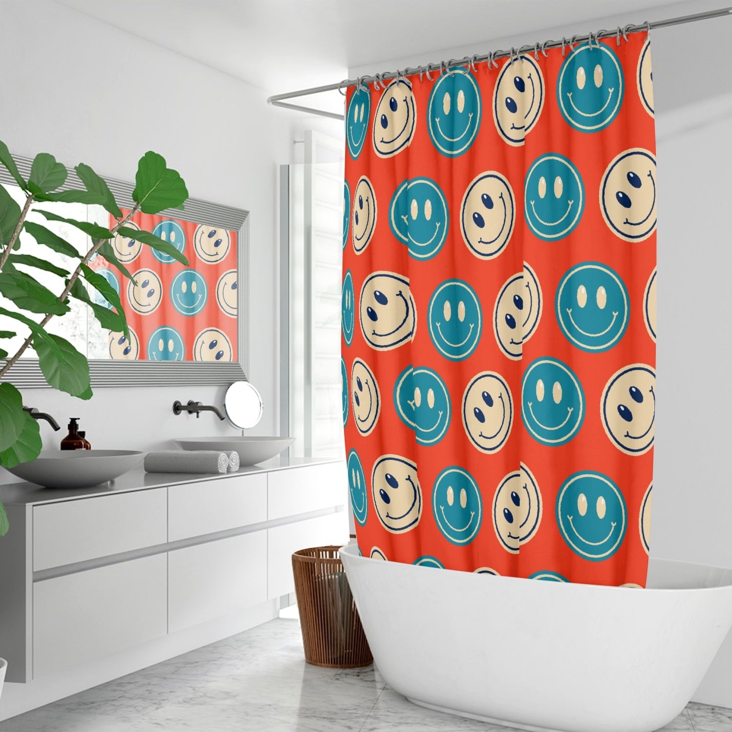 Retro Smiley Face Quick-drying Shower Curtain, Retro Decor, College Decor,