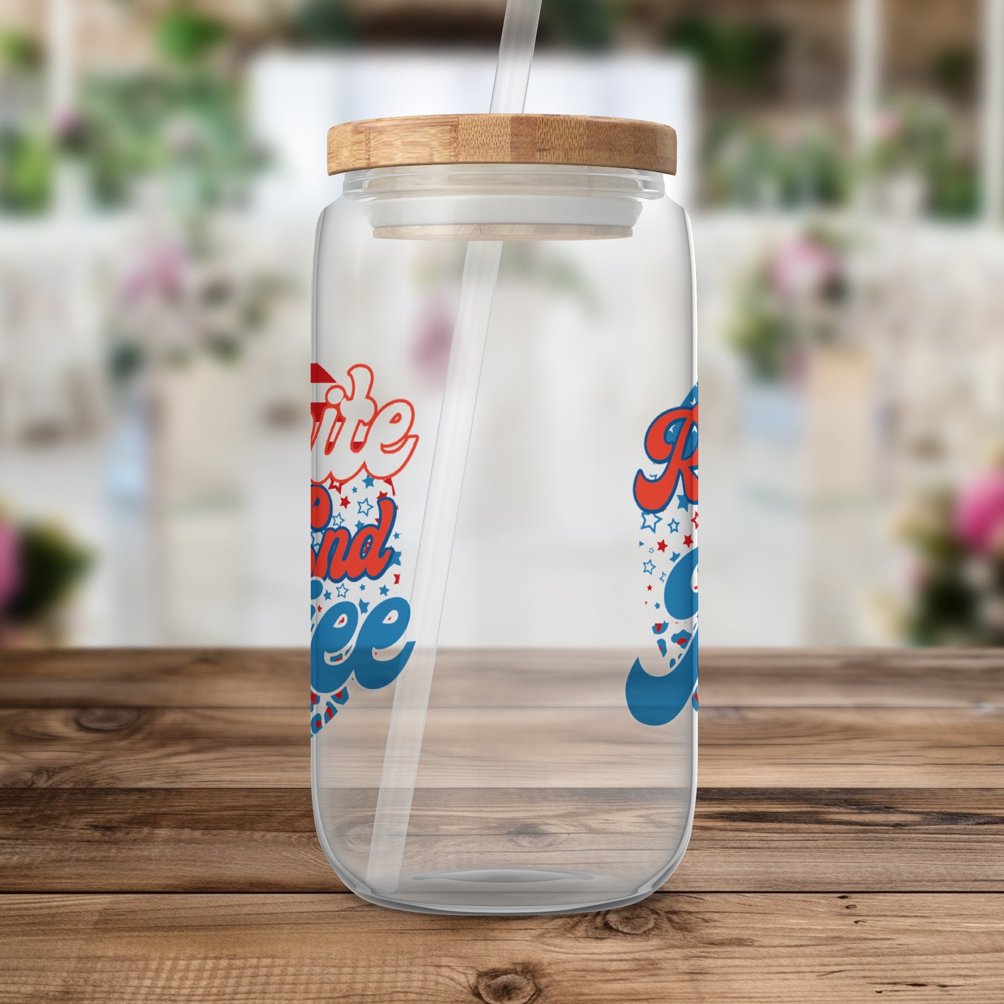 Retro Red and Blue Text Glass Jar Product
