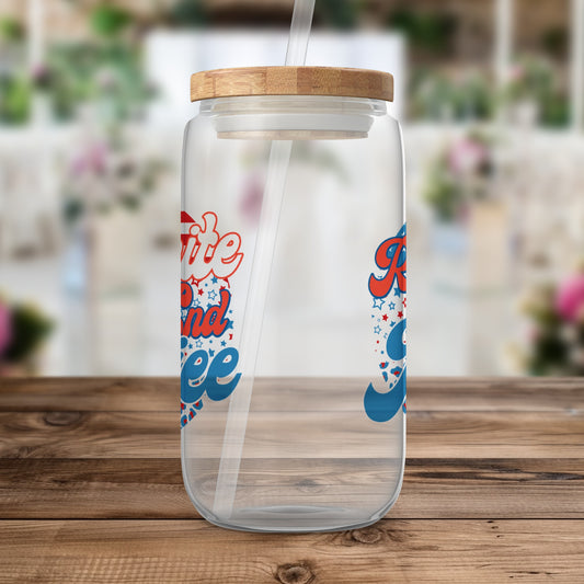 Retro Red and Blue Text Glass Jar Product