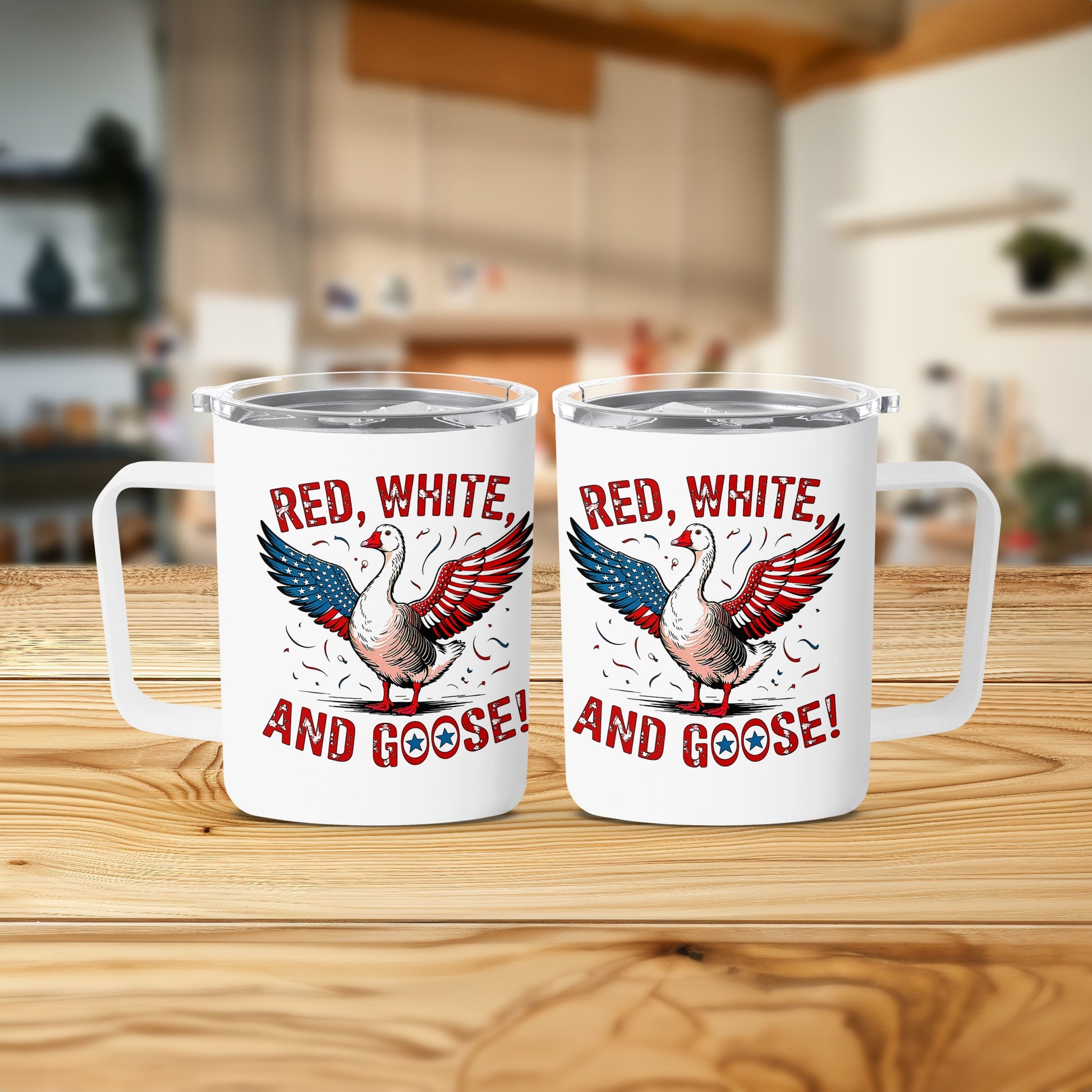 Red White and Goose on Table Decorated Mug product type
