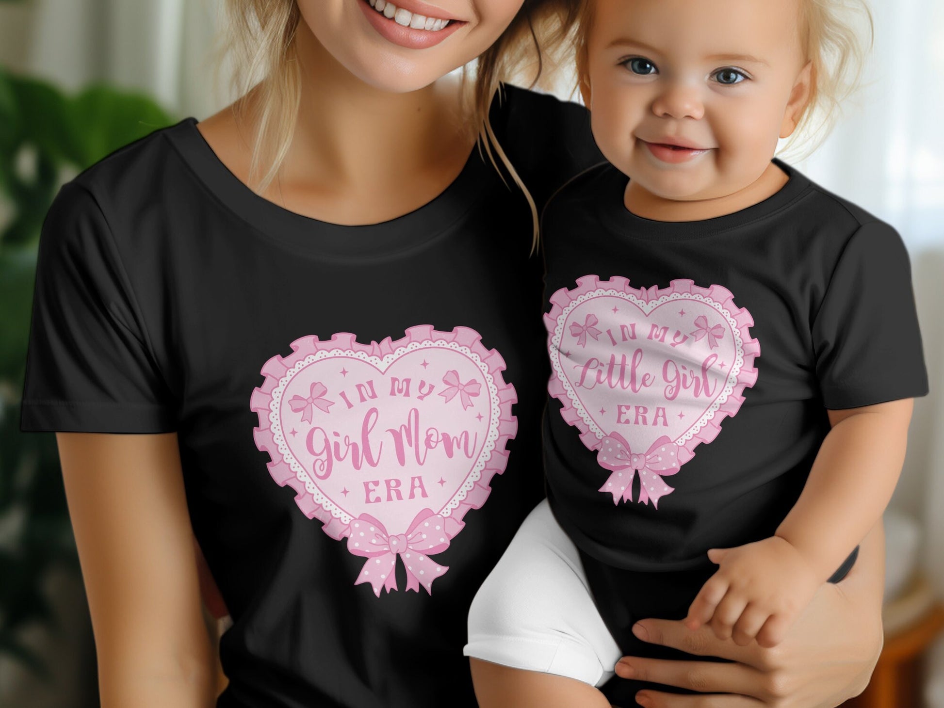 Girl Mom Era T-Shirt, Mom and Daughter Matching Tee, Coquette Mama and Mini Shirt, Mother's Day Gift, Pink Heart Mommy and Me Top