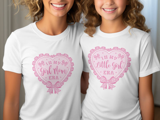 Girl Mom Era T-Shirt, Mom and Daughter Matching Tee, Coquette Mama and Mini Shirt, Mother's Day Gift, Pink Heart Mommy and Me Top