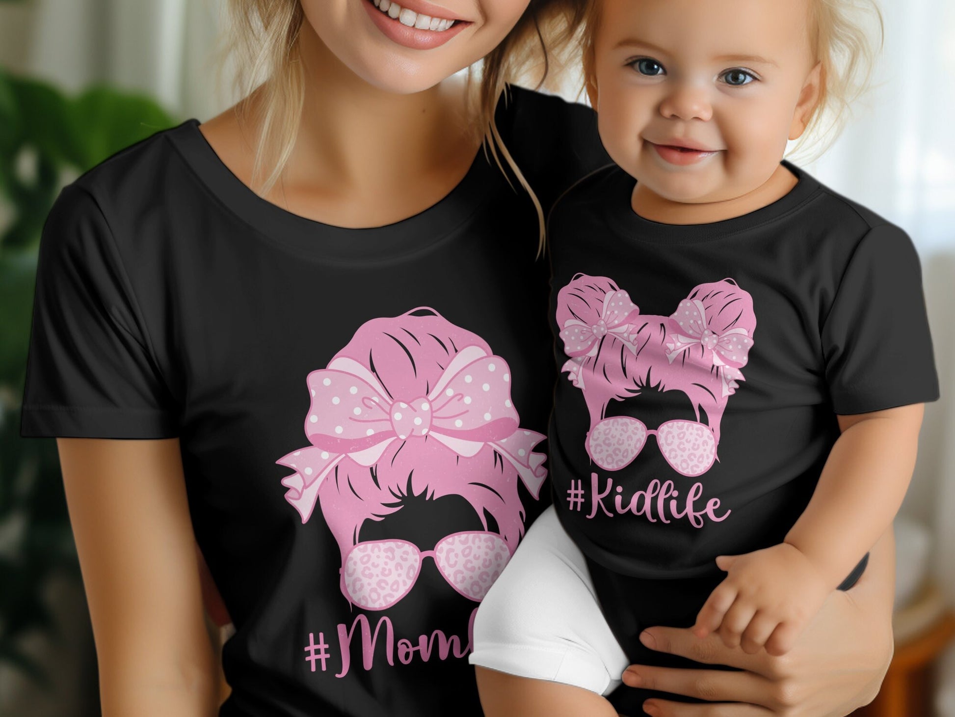 Mom and Me Coquette Tees, Mom life Pink Bow Matching Shirts, Mama and Mini Outfits