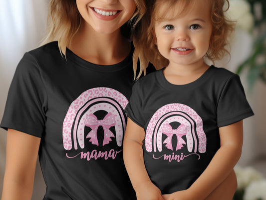 Mama Leopard Print Rainbow T-Shirt, Pink Coquette Mommy and Me Matching Tees