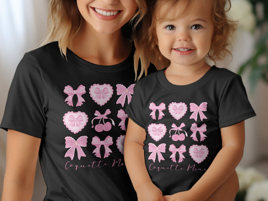 Mama and Mini Coquette T-Shirts, Mommy and Me Matching Outfits, Pink Bow Heart Tees, Mother Daughter Gift