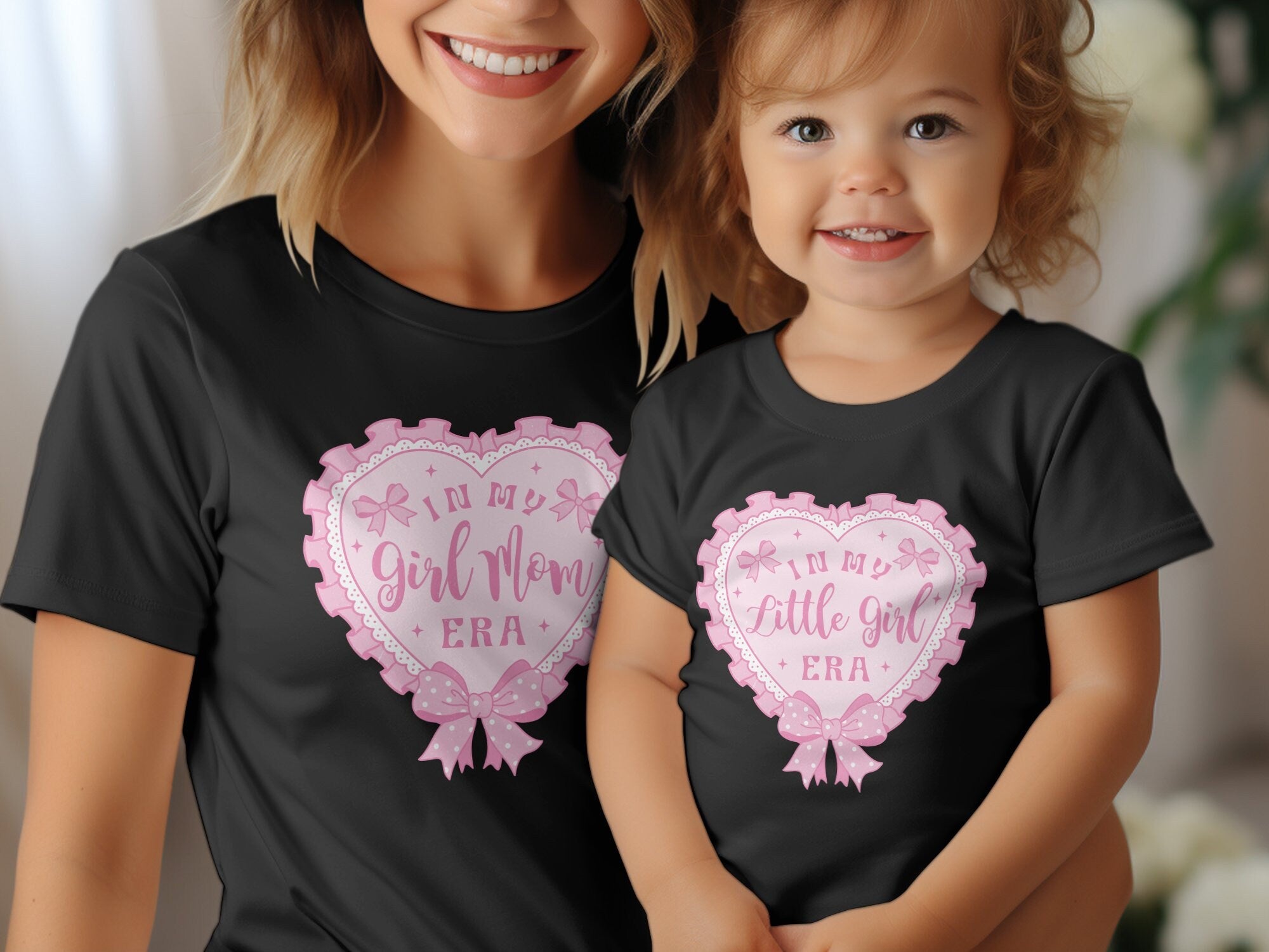 Girl Mom Era T-Shirt, Mom and Daughter Matching Tee, Coquette Mama and Mini Shirt, Mother's Day Gift, Pink Heart Mommy and Me Top