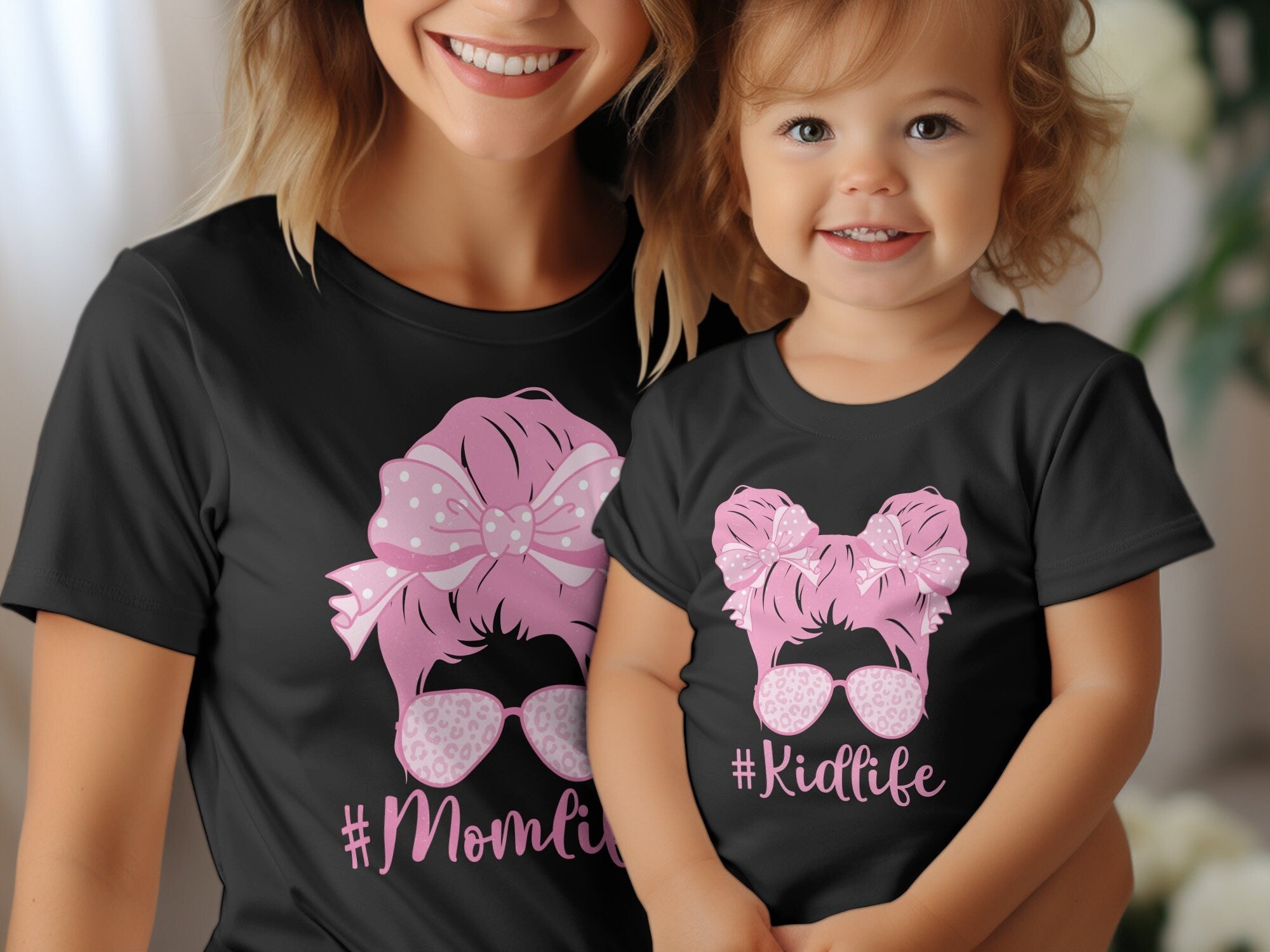 Mom and Me Coquette Tees, Mom life Pink Bow Matching Shirts, Mama and Mini Outfits