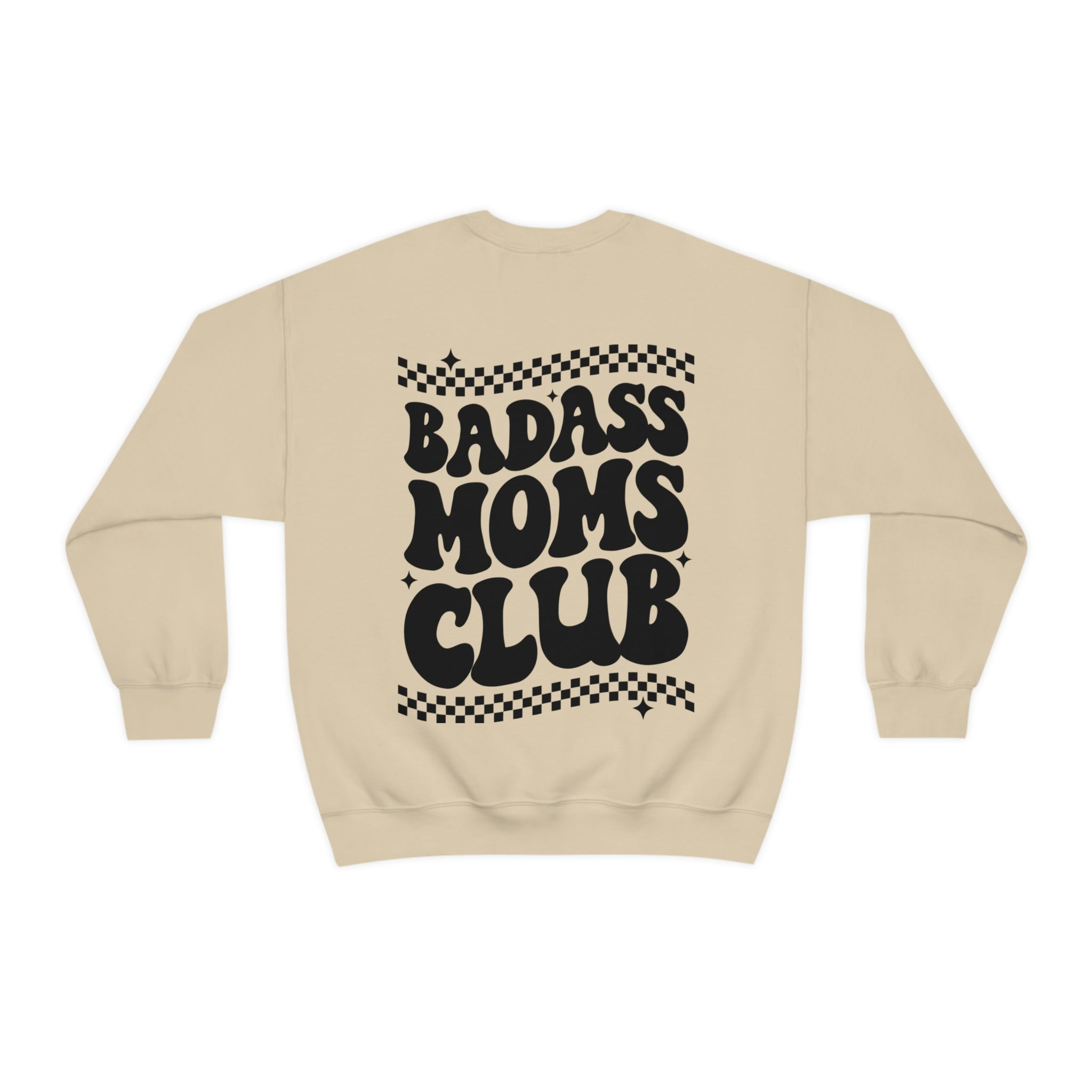 Front and Back Design, Badass Moms Club, Groovy Retro Aesthetic Unisex Heavy Blend™ Crewneck Sweatshirt