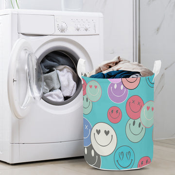 Retro Smiley Face Round Laundry Basket