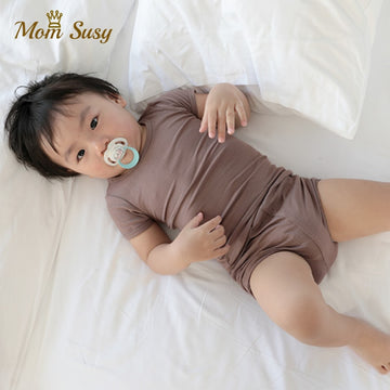 Newborn Baby Clothes Pajamas Set Cotton Summer Infant Ribbed Clothes Set Short Sleeve Sleepwear Baby Bodysuit Home Suit  2PCS