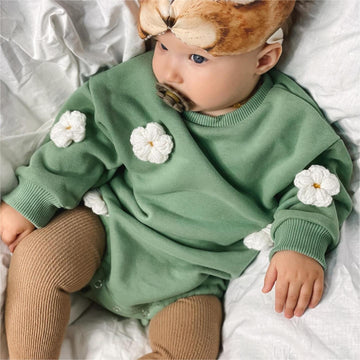 Newborn Baby Romper Embroidery Flower Sweatshirts Romper Jumpsuits Long Sleeve Clothes Infant Rompers Spring Cute 0-6M 12M 24M