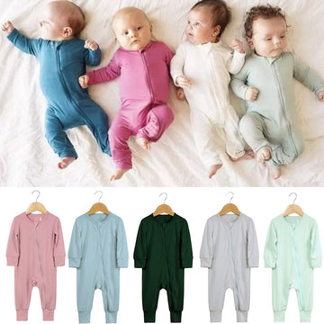 New Baby Romper Bamboo Fiber Baby Boy Girl Clothes Newborn Zipper Footies Jumpsuit Solid Long-Sleeve Baby Clothing 0-24M Pajamas