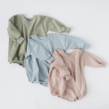 Long Sleeve Fall Infant Onesie Romper Autumn Newborn Cotton Solid Color Toddler Pullover Sweatshirt Baby Bubble Romper Clothes