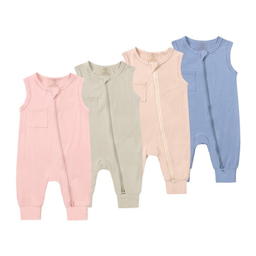 Newborn Baby Girls Boys Zipper Jumpsuit Bamboo Fibre Romper Infant Sleeveless One-Piece 0-18Months Toddler Summer Solid Clothes