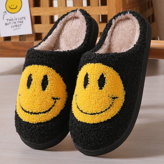 Womens Smiley Face Slipper Home Kawaii Cartoon Plush Winter Warm Contton Indoor Funny Cute Fuzzy House Floor Shoes Female 2022