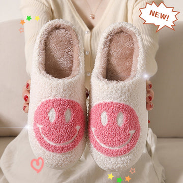 Womens Smiley Face Slipper Home Kawaii Cartoon Plush Winter Warm Contton Indoor Funny Cute Fuzzy House Floor Shoes Female 2022