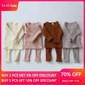 Winter Toddler Baby Clothes Sets Girls Boys Knit Sweater Tops+ Leggings Pants Children Pajamas Kids Thermal Underwear For 0-5Y