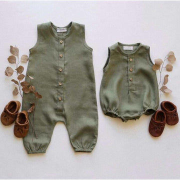 Summer Infant Baby Boys Girls Romper Cotton Linen Baby Jumpsuit Button